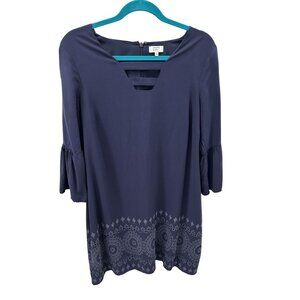 Crown & Ivy Navy Blue Lined Sheath Dress Cutwork Lace Trim - Size 14